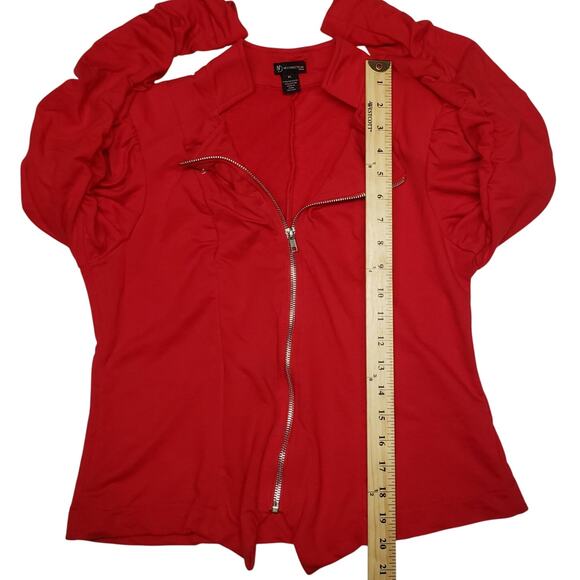 New Directions Vtg Women’s PL Jacket Red Full Zip Ruched Sleeve Lightweight - Picture 6 of 7